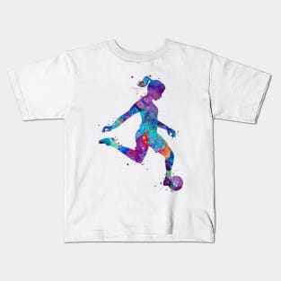 Girl Soccer Player Watercolor Painting Art Print Gifts Kids T-Shirt